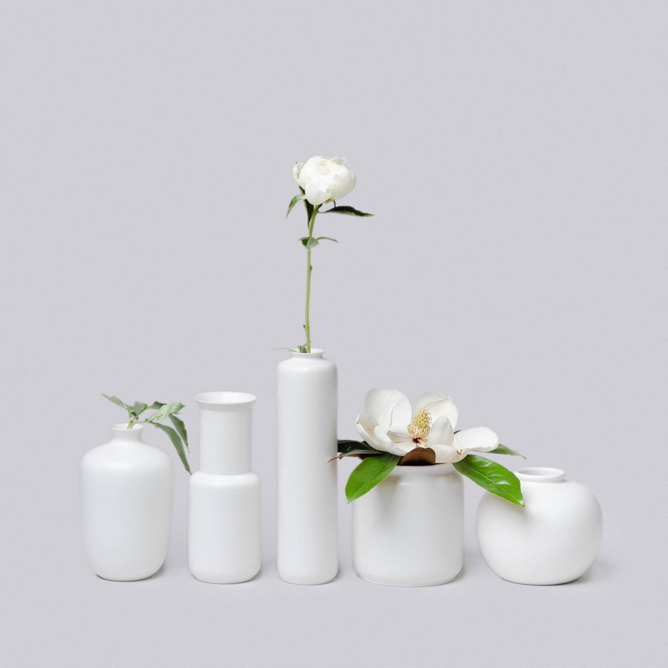 Small Semi-Matte White Porcelain Vases
