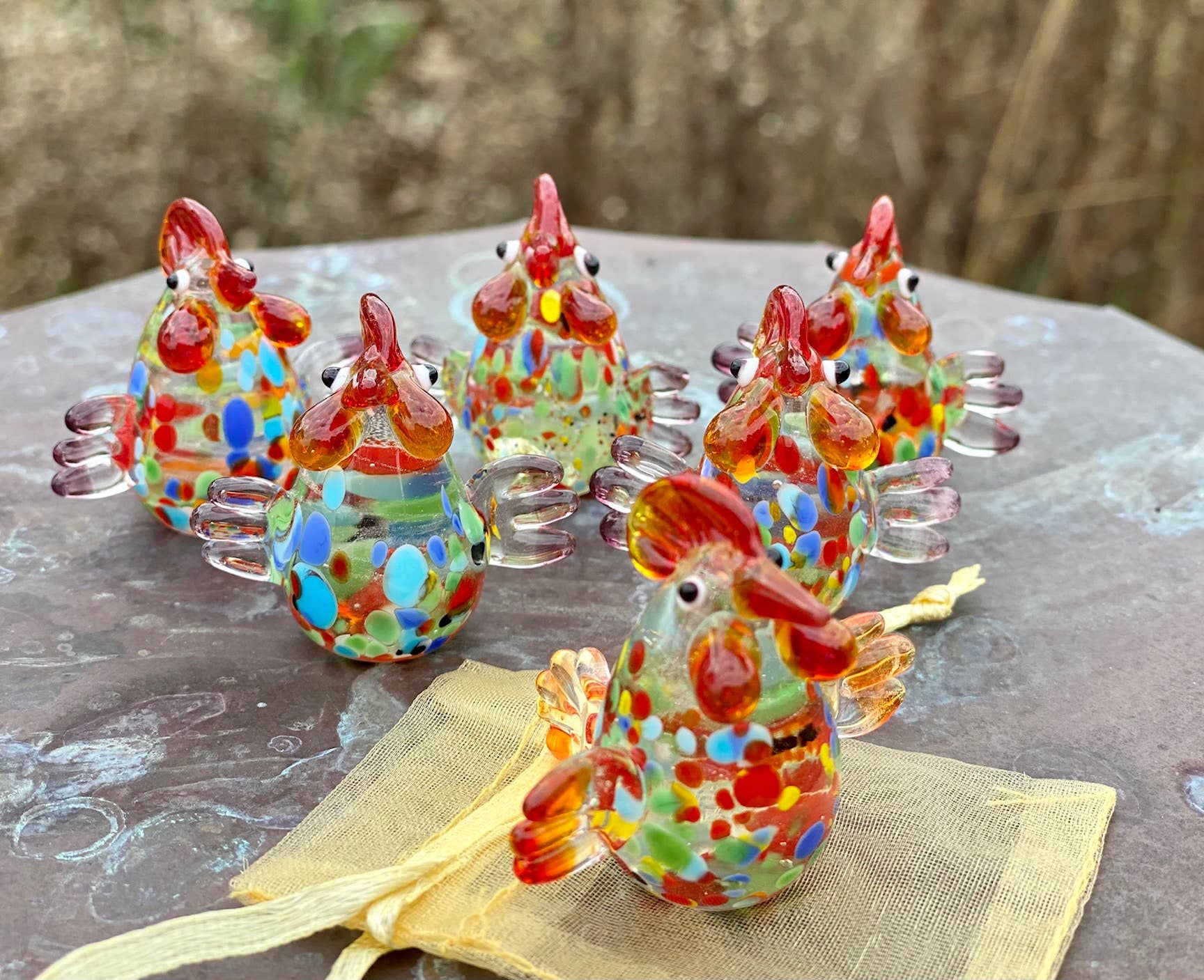 Glass Rooster Sitter Miniature
