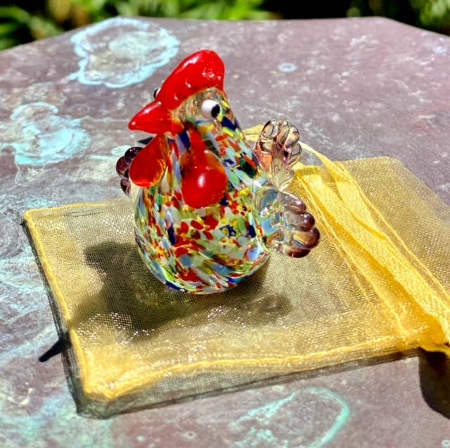 Glass Rooster Sitter Miniature