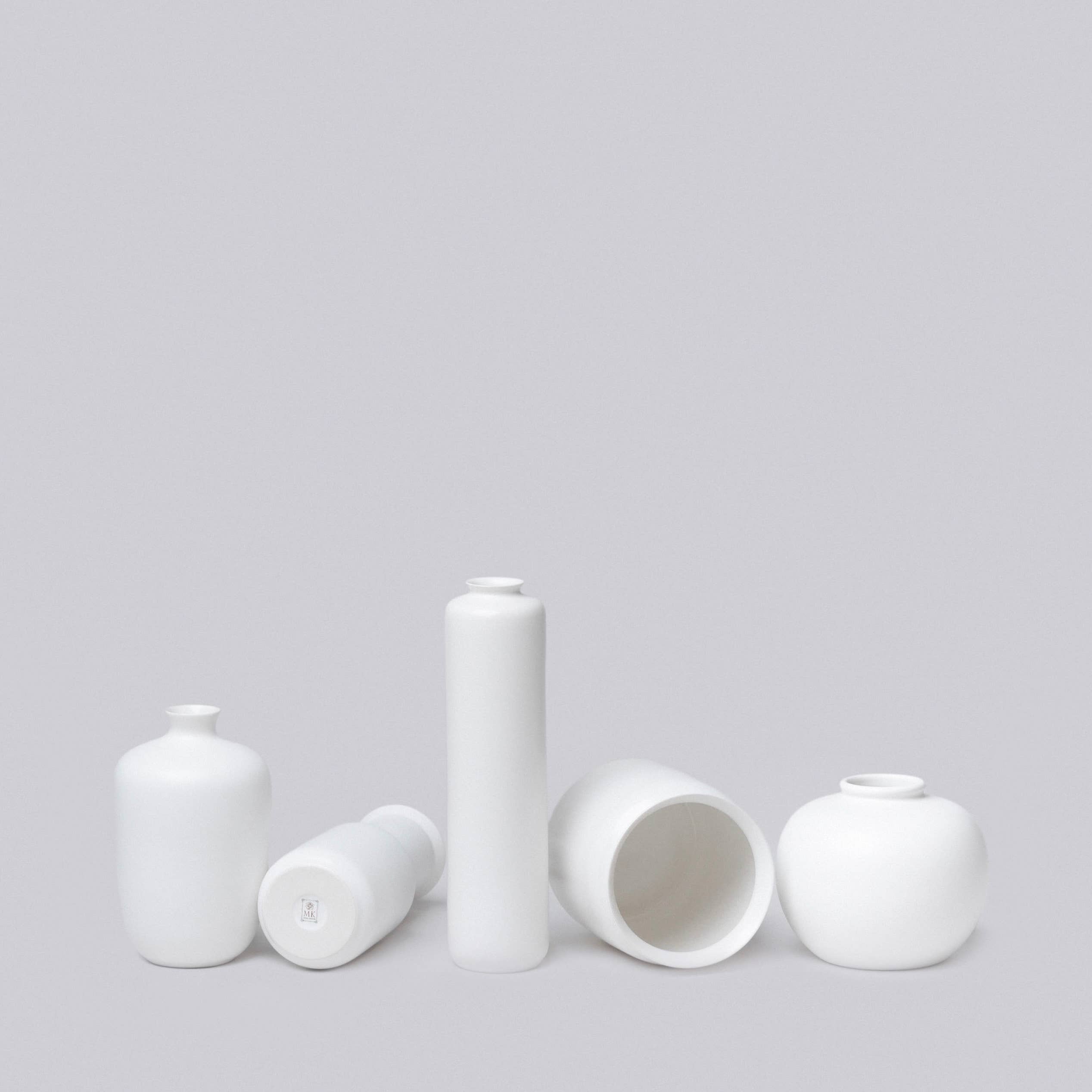 Small Semi-Matte White Porcelain Vases