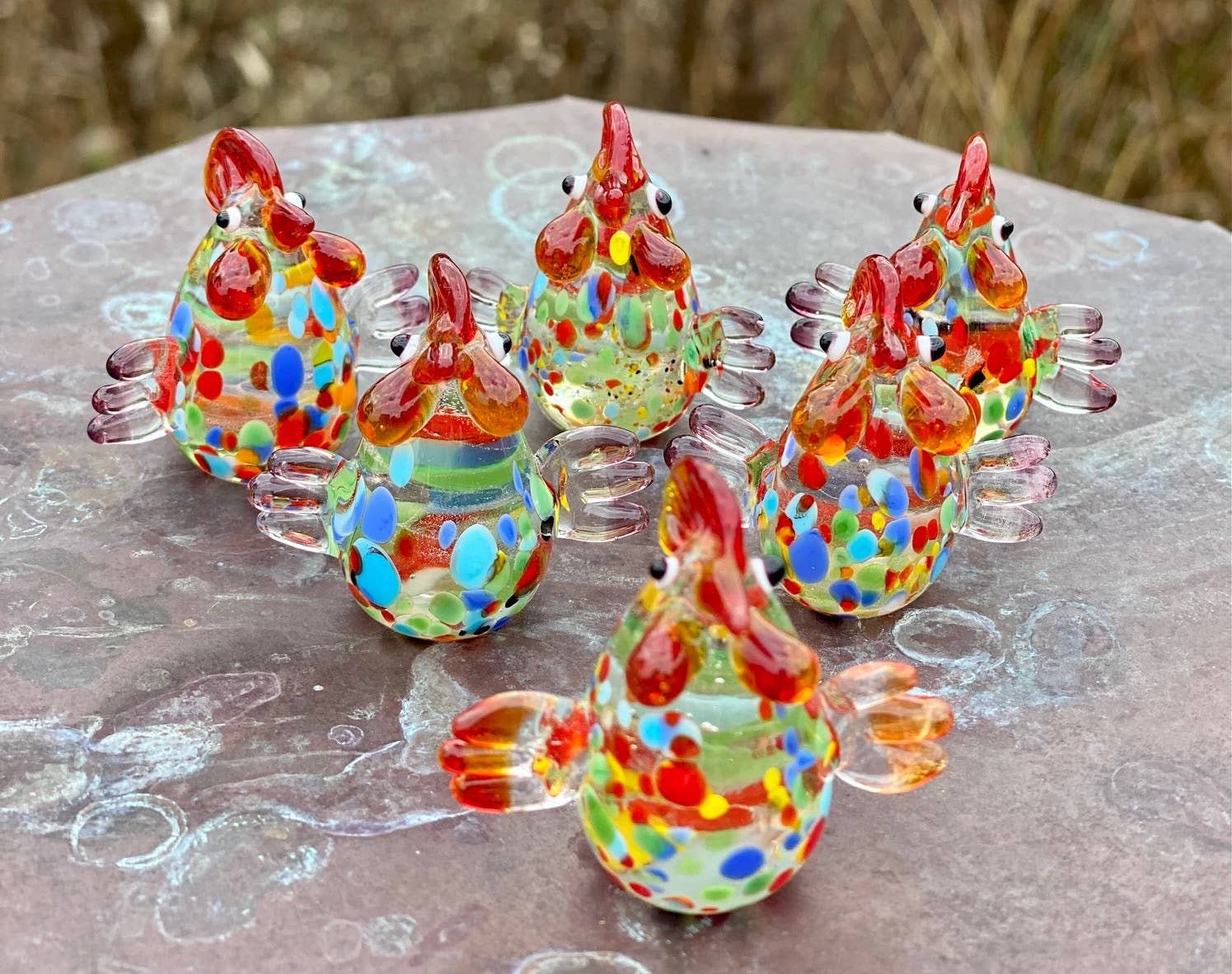 Glass Rooster Sitter Miniature