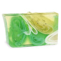Rectangular soap bar with green, yellow, and white swirls, showcasing a colorful, handcrafted design for skincare use.