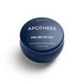Blue round candle container with white text reading 'APOTHEKE' and 'EARL GREY BITTERS', made of premium soy wax, portable size