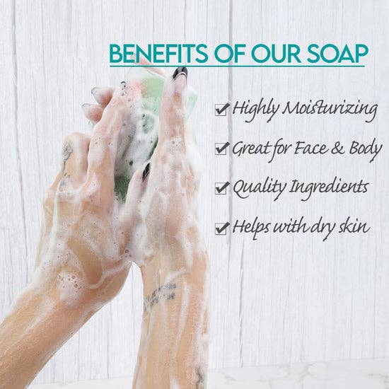 Person lathering hands with moisturizing watermelon glycerin soap, emphasizing skin benefits and gentle cleansing